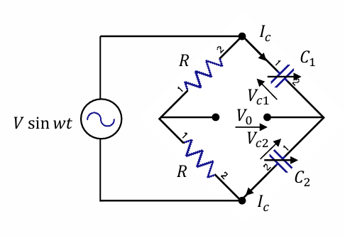 <p>Derivation of voltages in capacitive bridges</p>