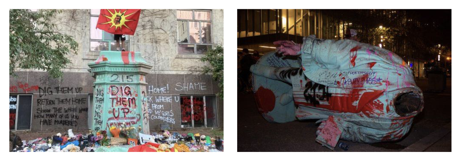 <p>In June 2021, protests erupted in Canada in response to the discovery of unmarked graves at former residential school sites. </p><p></p><p>As a result, the Ryerson statue was defamed. </p>