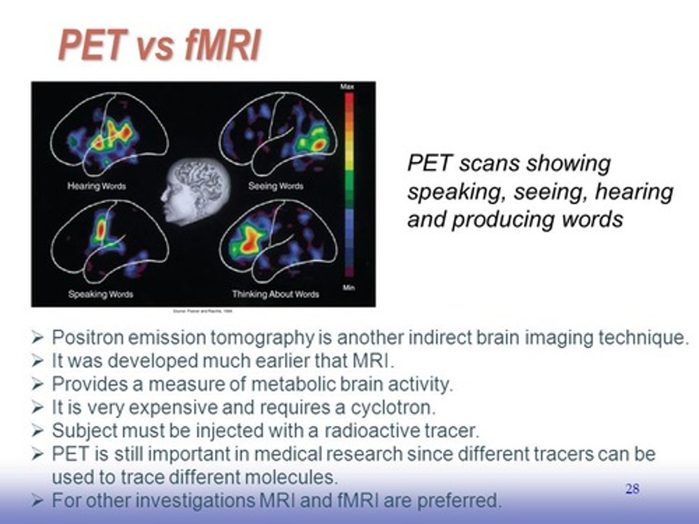 <p>fMRI is less invasive and easier to set up. It is used very often.</p>