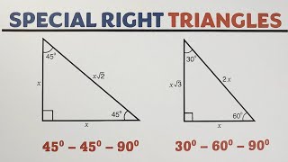<ul><li><p>hypotenuse: x<span>√2</span></p></li><li><p><span>base &amp; height: x </span></p></li></ul><p></p>