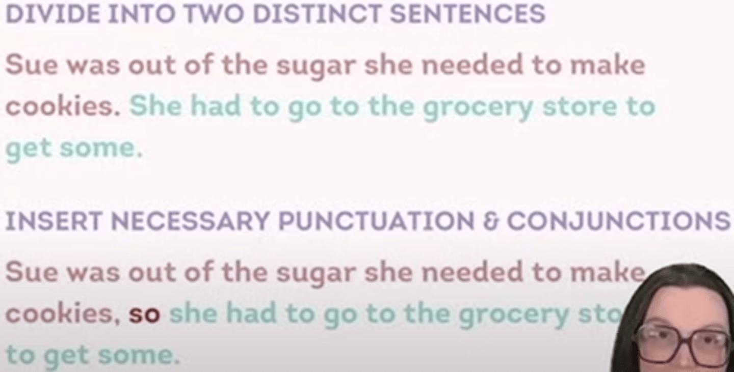 <p>When two independent clauses run together without proper punctuation or appropriate conjunctions. </p><p>How to fix run-on sentences: </p><p>- divide into two distinct sentences</p><p>- insert necessary punctuation and conjunction. </p><p>EXAMPLE: </p><p>Sue was not out of sugar she needed to make cookies she had to go to the grocery to get some. </p>