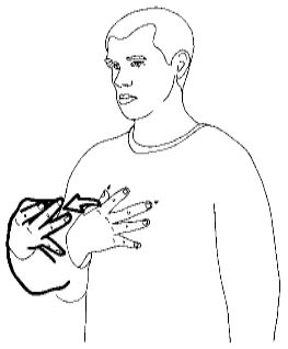 <p>Touch your chest with and open hand and then pull it away while bringing the thumb and middle finger together</p>