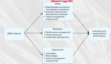 <ul><li><p>Employee performance depends on Ability, Motivation, and Opportunity.</p></li><li><p>Provides guidance on the HR practices needed in a High-Performance Work System (HPWS).</p></li><li><p>Linked to improved financial performance. </p></li><li><p>Despite disagreement on specific practices, most HPWPs:</p><ul><li><p>Enhance ability/skills</p></li><li><p>Enhance motivation</p></li><li><p>Enhance opportunity/empowerment</p></li></ul></li></ul><p></p>