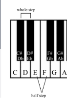 <p>The distance between every other half key</p>