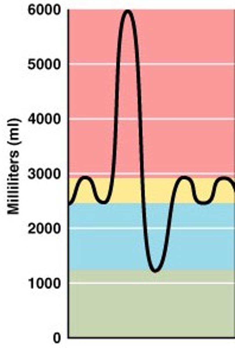 <p>What respiratory volume does the yellow shaded area represent?</p>