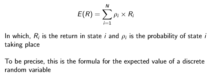<p>normal</p><p>increase in er increases demand</p><p>the average return across all states of nature</p><p>the Er of a portfolio a and b is equal to the sum of their individual er</p>