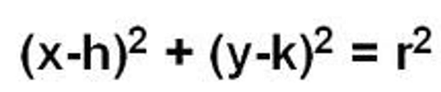 <p>(x - h)squared + (y - k)squared = rsquared</p>