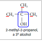 <p>Hydroxyl group is bonded to a carbon attached to three alkyl groups</p>