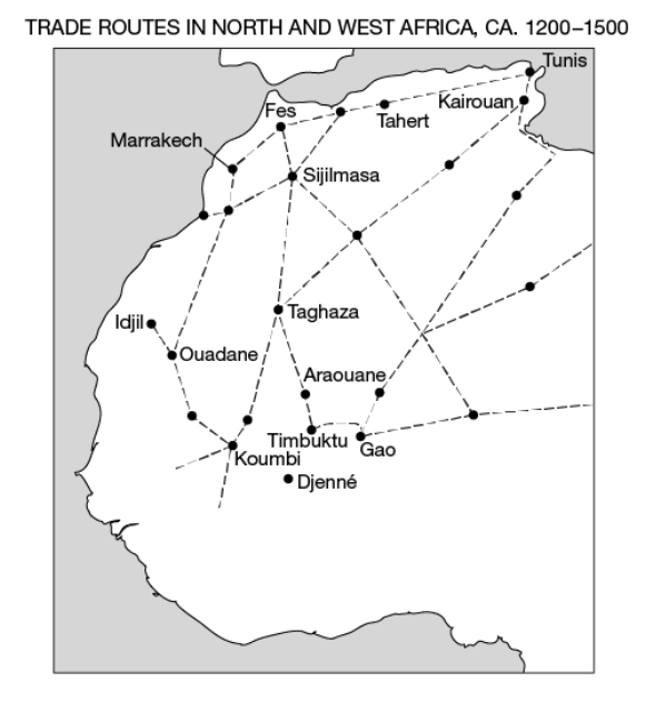 <p>Which of the following led most directly to the development of the trading network on the map?</p>