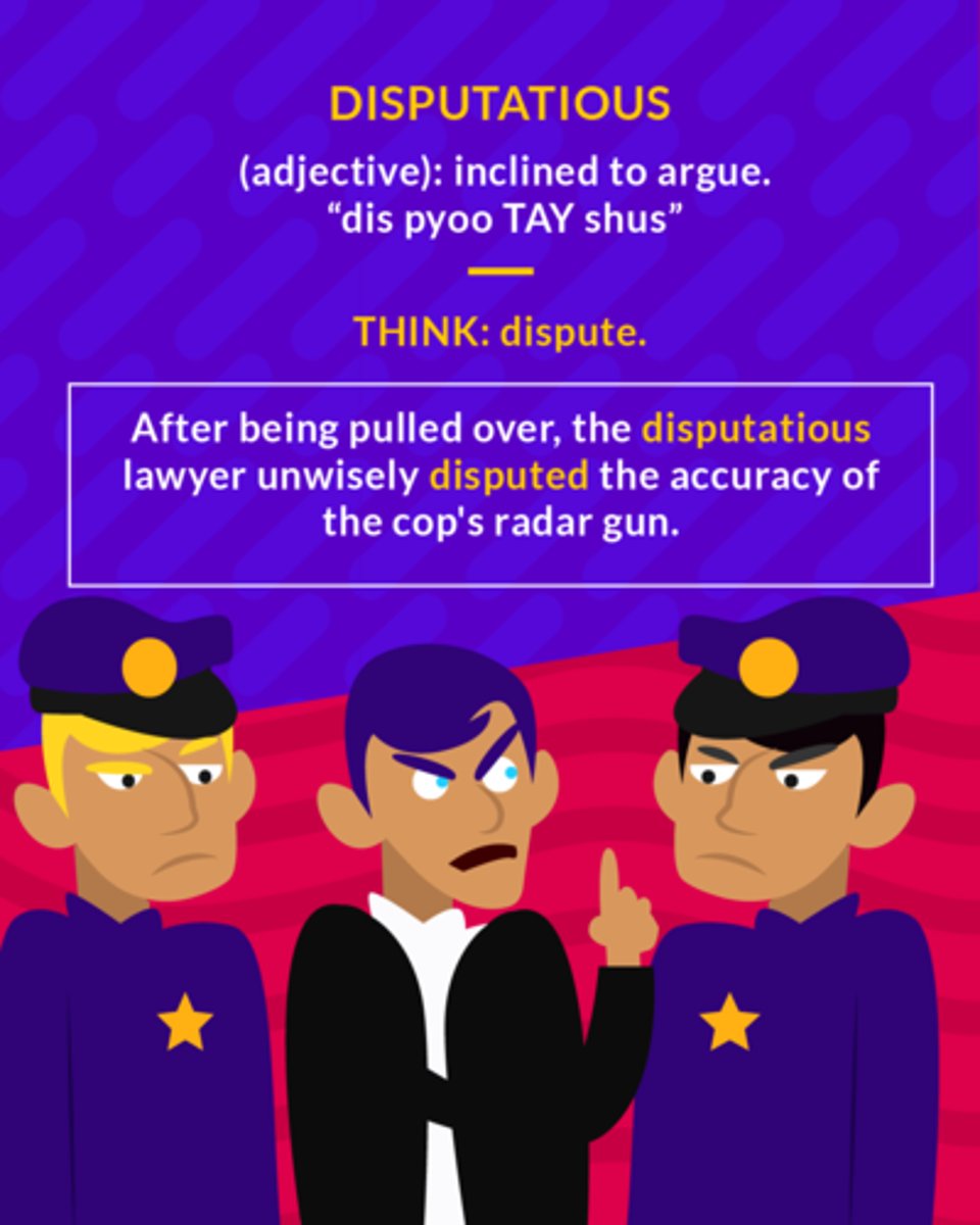 <p>inclined to argue or debate; provoking debate</p><p>(adj.) inclined to argue</p>