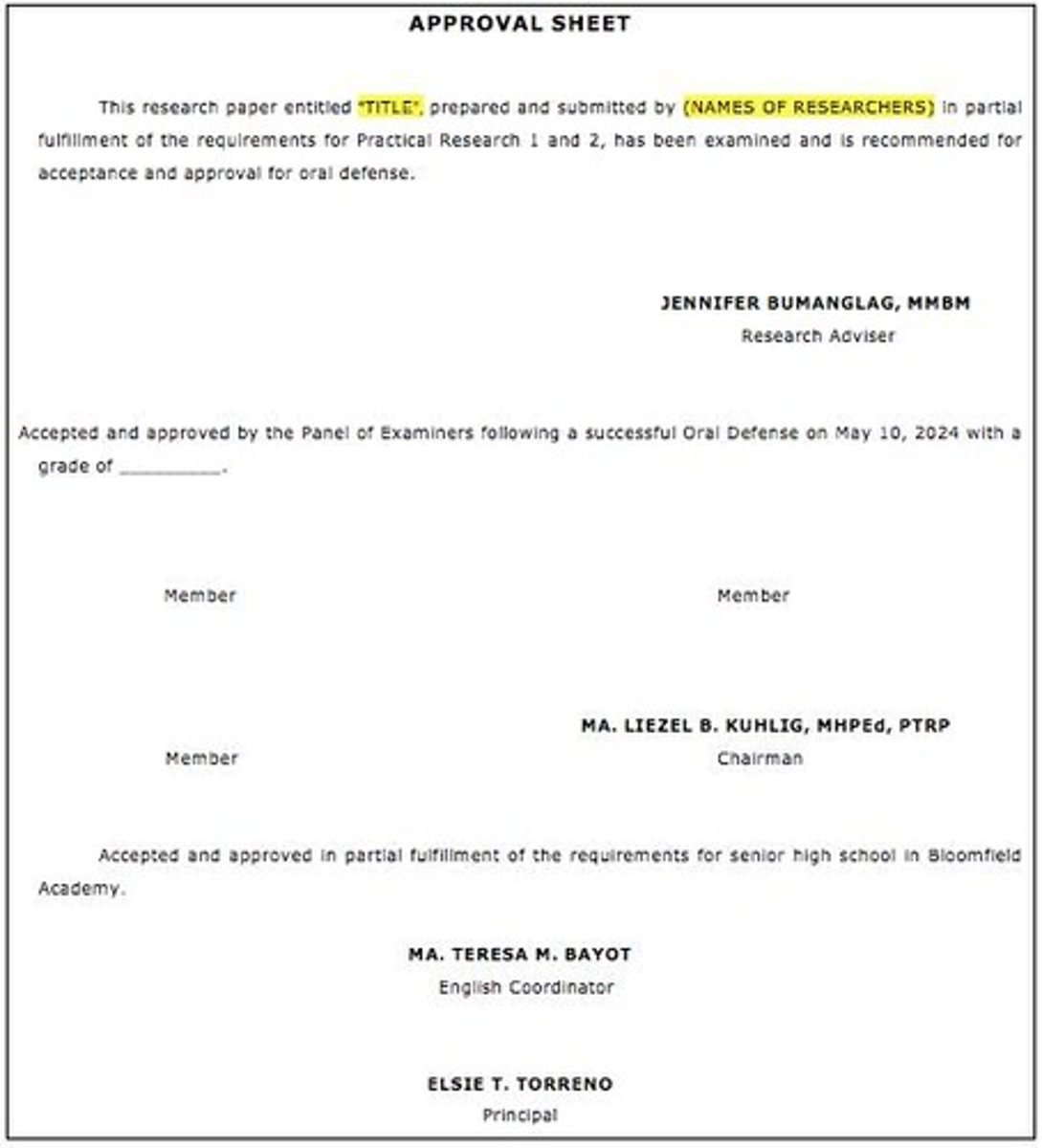 <p>To contain statements of recommendation and acceptance for the research proposal.</p>