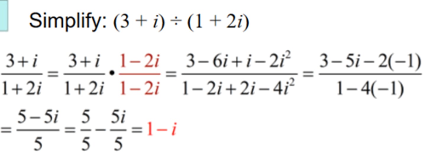 <p>1. multiply the numerator and denominator by the conjugate of the denominator</p><p>2. solve accordingly</p>