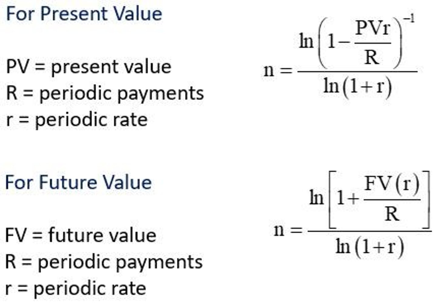 <p>number of periods or payments in an annuity.</p>