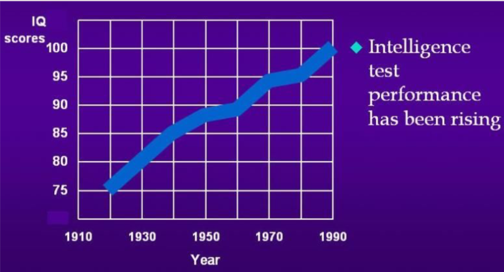<p>intelligence test performance rises through generations</p>