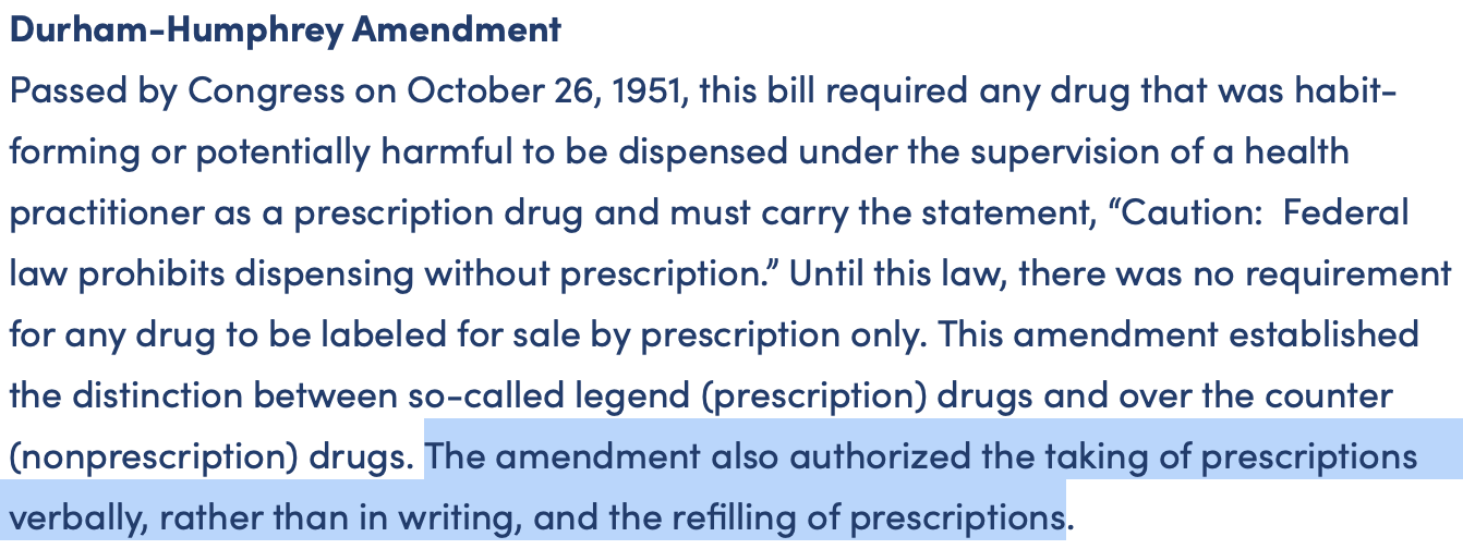 <p>Durham-Humphrey Amendment of 1951</p>