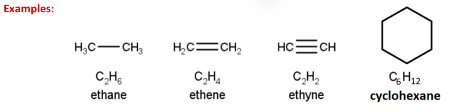 <p>Aliphatic compounds: Organic compounds where carbon atoms formm open chains or closed rings but does not contain a benzene ring in their structure</p><p>Aromatic compounds: Organic compounds containing a benzene ring in their structure</p>