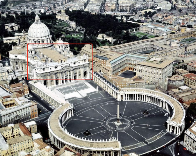 <p>Carlo Maderno, St. Peter’s, 1607–15. Added nave (long center aisle) and façade</p>
