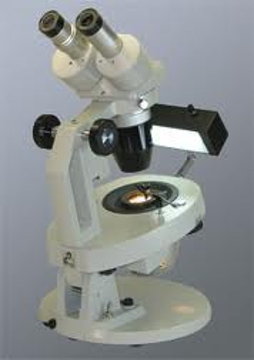 <p>A light microscope that has two ocular lenses (eyepieces).</p>
