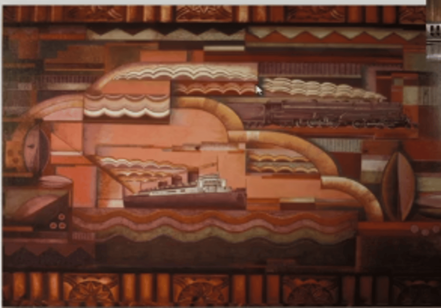 <p>made a mural in the lobby of the Chrysler Building with modes of transportation</p>