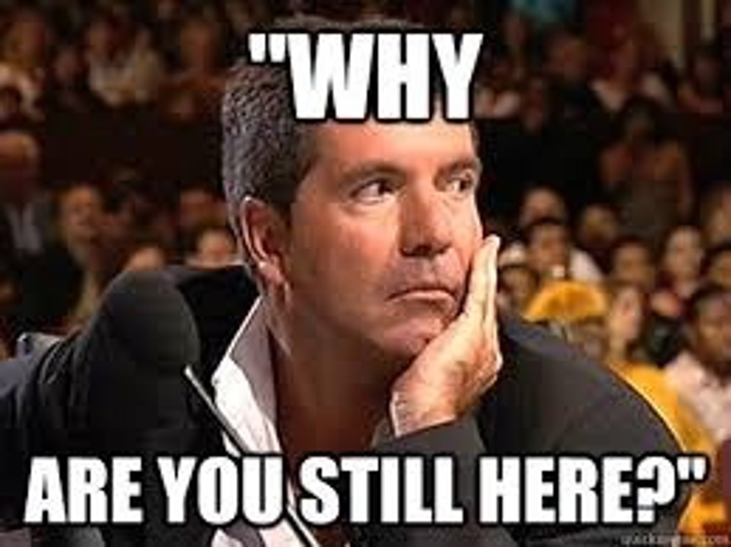 <p>to continue to stay in a place although other people want you to leave</p>