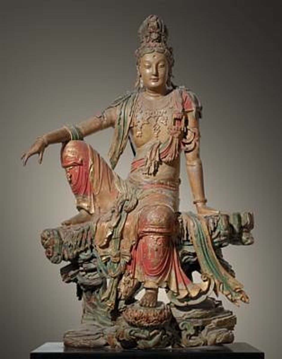 <p>a deity who refrains from entering nirvana to help others</p>