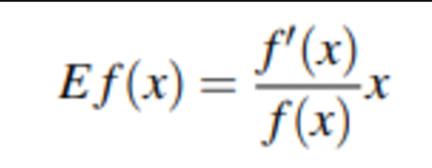 <p>Definicja 1. Niech f będzie funkcją opisującą pewne zjawisko w ekonomii, funkcję E f określoną wzorem:</p><p class="has-focus is-empty is-editor-empty">Interpretacja: E f(x0) jest równa w przybliżeniu procentowej zmianie wartości funkcji f(x) wywołanej</p><p class="has-focus is-empty is-editor-empty">1%-wym przyrostem zmiennej x od poziomu x0.</p><p class="has-focus is-empty is-editor-empty">• Obliczamy pochodną (np.: stosując wzór na pochodną funkcji złożonej)</p><p class="has-focus is-empty is-editor-empty">• Podstawiamy do wzoru na elastyczność.</p><p class="has-focus is-empty is-editor-empty">• Obliczamy wartość w punkcie x0 = …</p><ol><li><p class="has-focus is-empty is-editor-empty">• Interpretacja: Jeśli x wzrośnie o 1% od poziomu …, to wartość funkcji wzrośnie o % ceteris paribus.</p></li></ol><p></p>