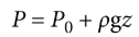 <p>total pressure that is exerted on an object that is submerged in a fluid</p><p><em>P </em>=<em> P<sub>0</sub> </em>+ <em>ρ</em>g<em>z</em></p><p>where P is the absolute pressure, P<sub>0</sub> is the incident or ambient pressure, ρ is the density of the fluid, g is acceleration due to gravity, and z is the depth of the object</p>