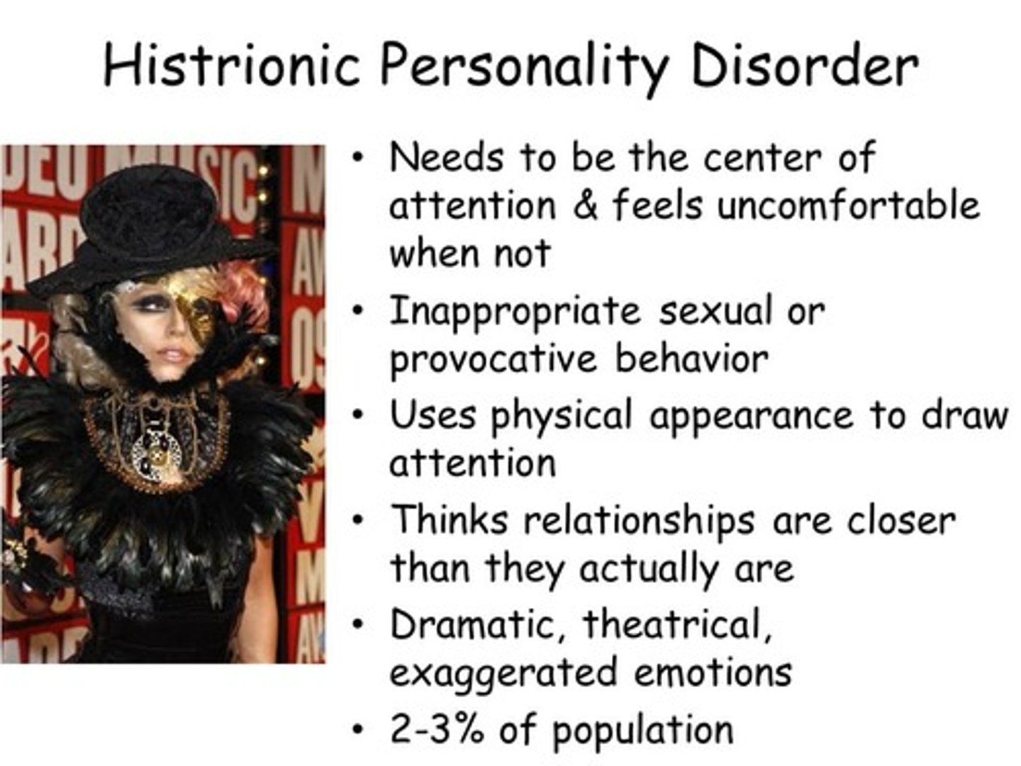 <p>(A) Histrionic</p><p>Histrionic Personality Disorder is characterized by attention seeking and displaying a lot of outward emotions.</p>