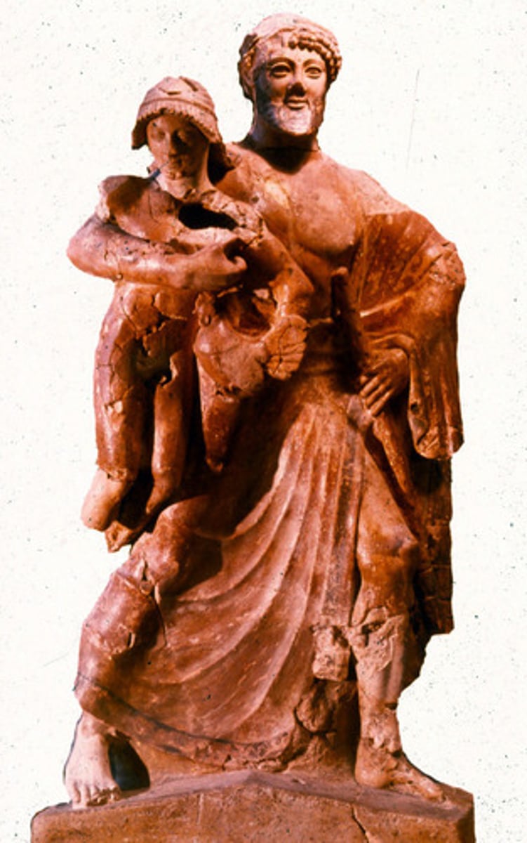 <p>Trojan Ganymedes is in exile. Like many other heroes in their youth. Zeus sees him and falls in love with him, has him abducted. He becomes Zeus's lover and cup-bearer.</p>