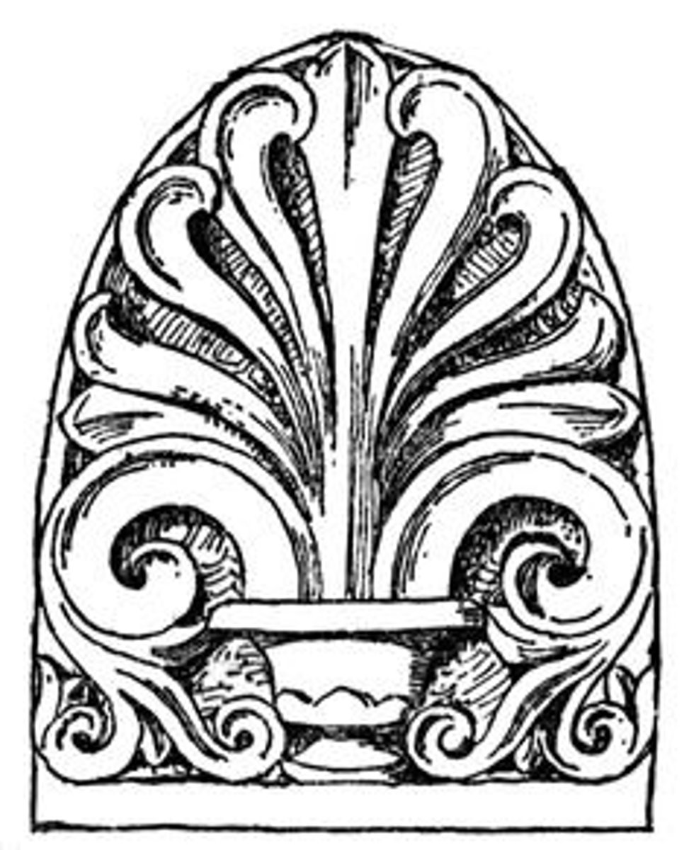 <p>A honeysuckle design from classical Greek decorative motifs. Term refers to any conventional flower or leaf design.</p>