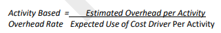 <p>Estimated Overhead per Activity / Expected Use of Cost Driver Per Activity</p>