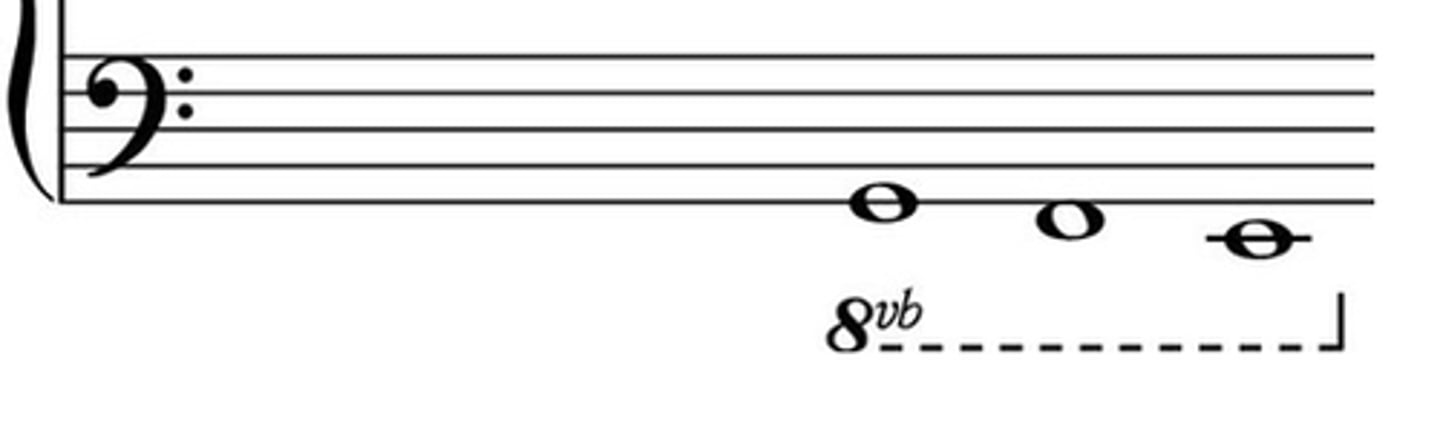 <p>an octave lower</p>