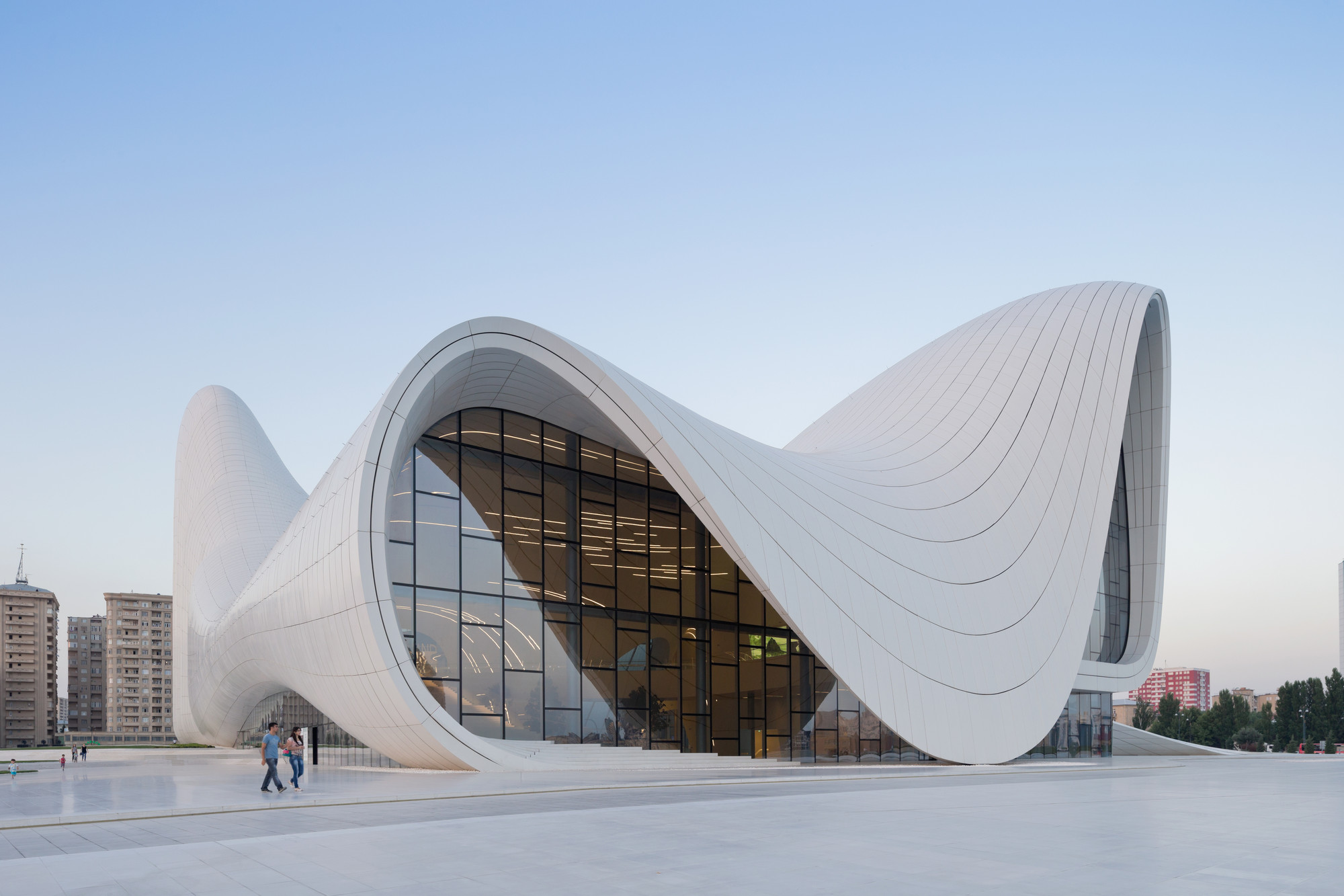 <p>Clad in reinforced concrete and polyester, the 619,000-square-foot Heydar Aliyev Centre in Baku, Azerbaijan, is known for its swooping façade.</p>