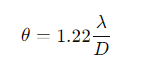 <ul><li><p>λ= Wavelength (in the same units as D)</p></li><li><p>D= Telescope mirror diameter</p></li><li><p>θ = Spatial resolution (in radians).</p></li></ul><p></p>