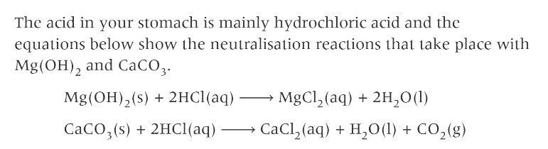 <p>group 2 bases are often used as antacids for treating acid indigestion. many indigestion tablets use magnesium and calcium carbonates as the main ingredients, while “milk of magnesia” is a suspension of white magnesium hydroxide, in water</p>