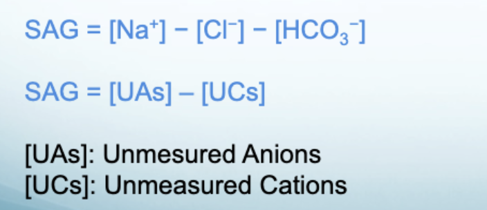 <p>Which SAG equation can infer Hyperchloremic metabolic acidosis? </p>