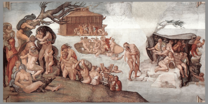 <p>Michelangelo<br>60 people<br>Ark represents church<br>Wood of tree and ark represent the cross</p>