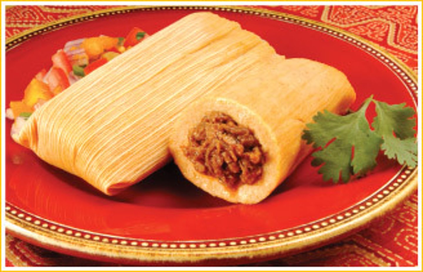<p>tamales (corn meal dough cooked inside husks)</p>