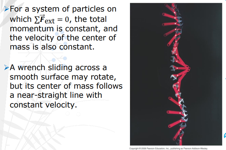 <p>For a system of particles on which ∑F<sub>ext</sub> = 0. The total momentum is _________, and the velocity of the center of mass is also __________.</p>