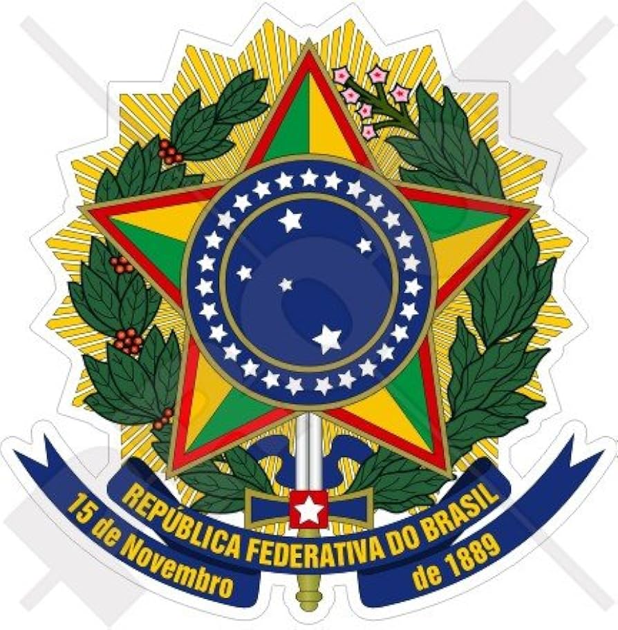 <ol><li><p><span>The flag is green with a large gold diamond in the center</span></p></li><li><p><span>In the middle of the rhombus is a royal blue circle with a white band that has the motto “ordem e progresso” written in green</span></p></li><li><p><span>The central emblem is surrounded by coffee (left) and tobacco (right) branches which are important crops in brazil.&nbsp;</span></p></li><li><p><span>The blue circle in the center encloses the southern cross (crux)</span></p></li></ol><p></p>