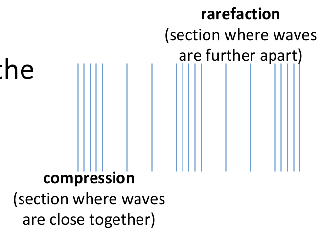 <p>vibrates parallel to the direction of travel </p>