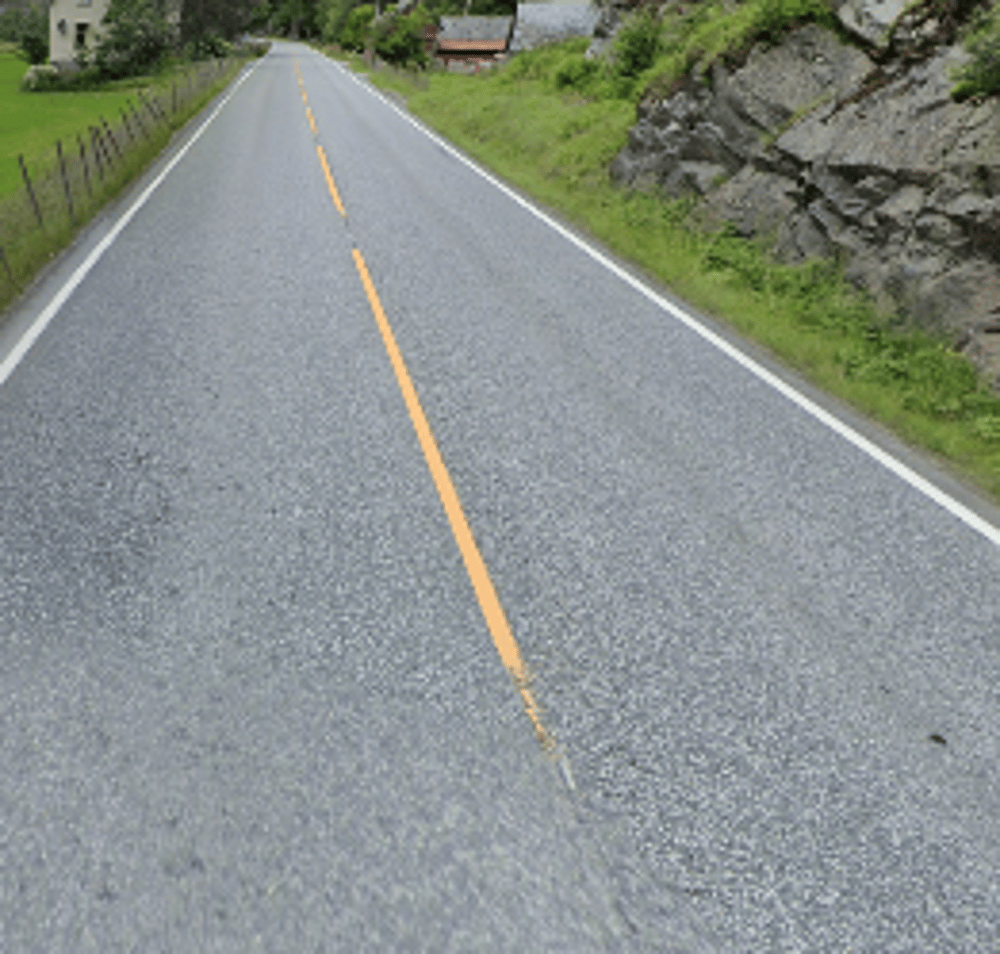 <p>White outer lines and long yellow inner lines (with a distinct orange tinge)</p>