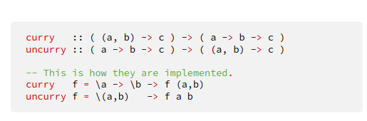 <p>Takes a function that takes two parameters as input and single value as output, and converts it to a function that takes a pair as input and produces single output</p>