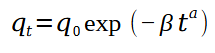 <p>B = scale parameter (reciprocal of rate constant)</p><p>a = shape parameter</p>