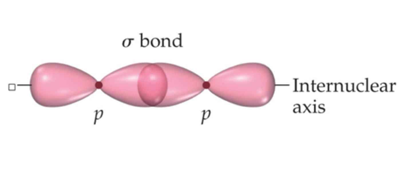 <p>a single covalent bond formed by the head-on combination of atomic orbitals where the electron density is concentrated along the bond axis</p>