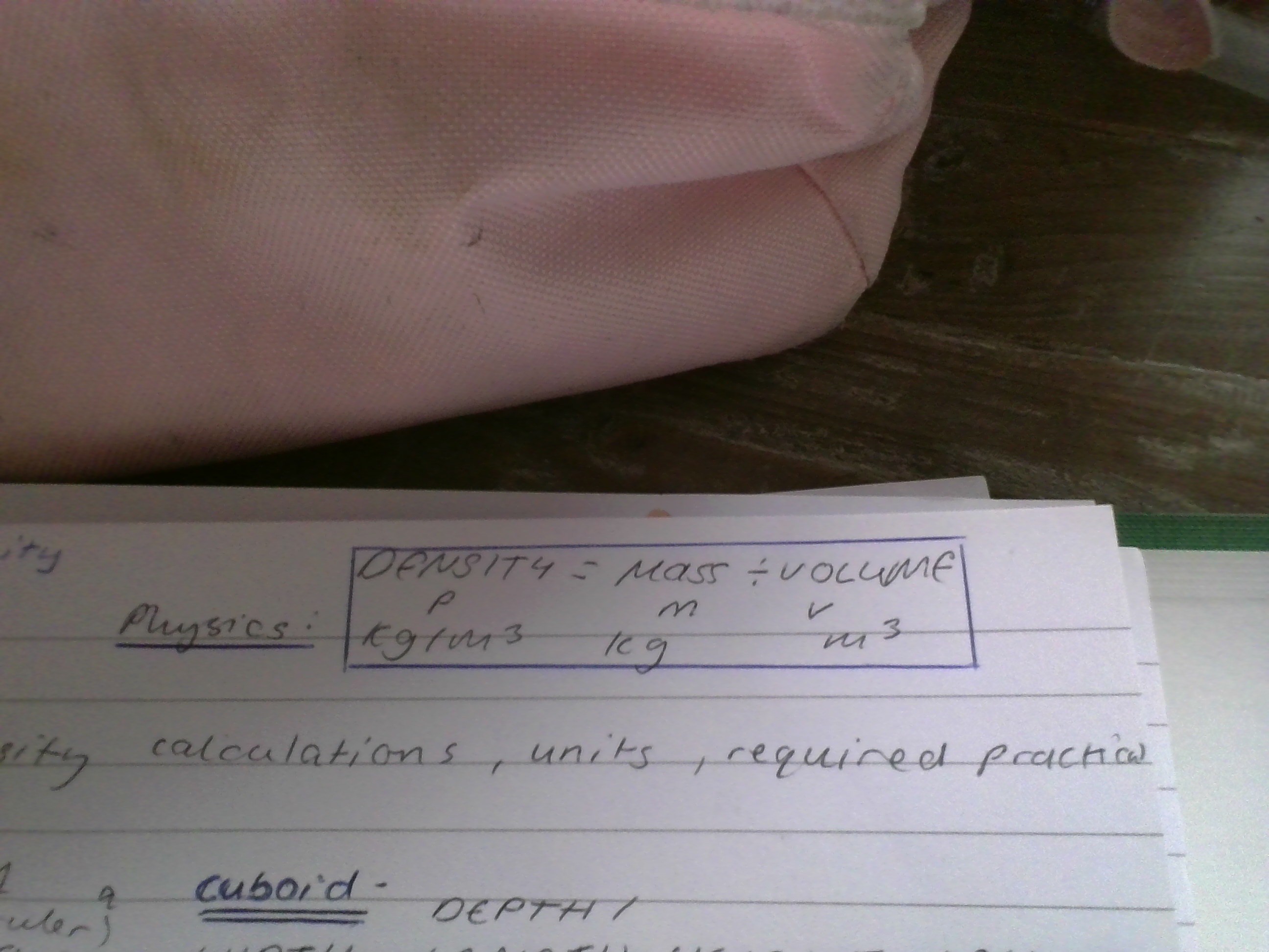 <p>density=mass/volume</p>