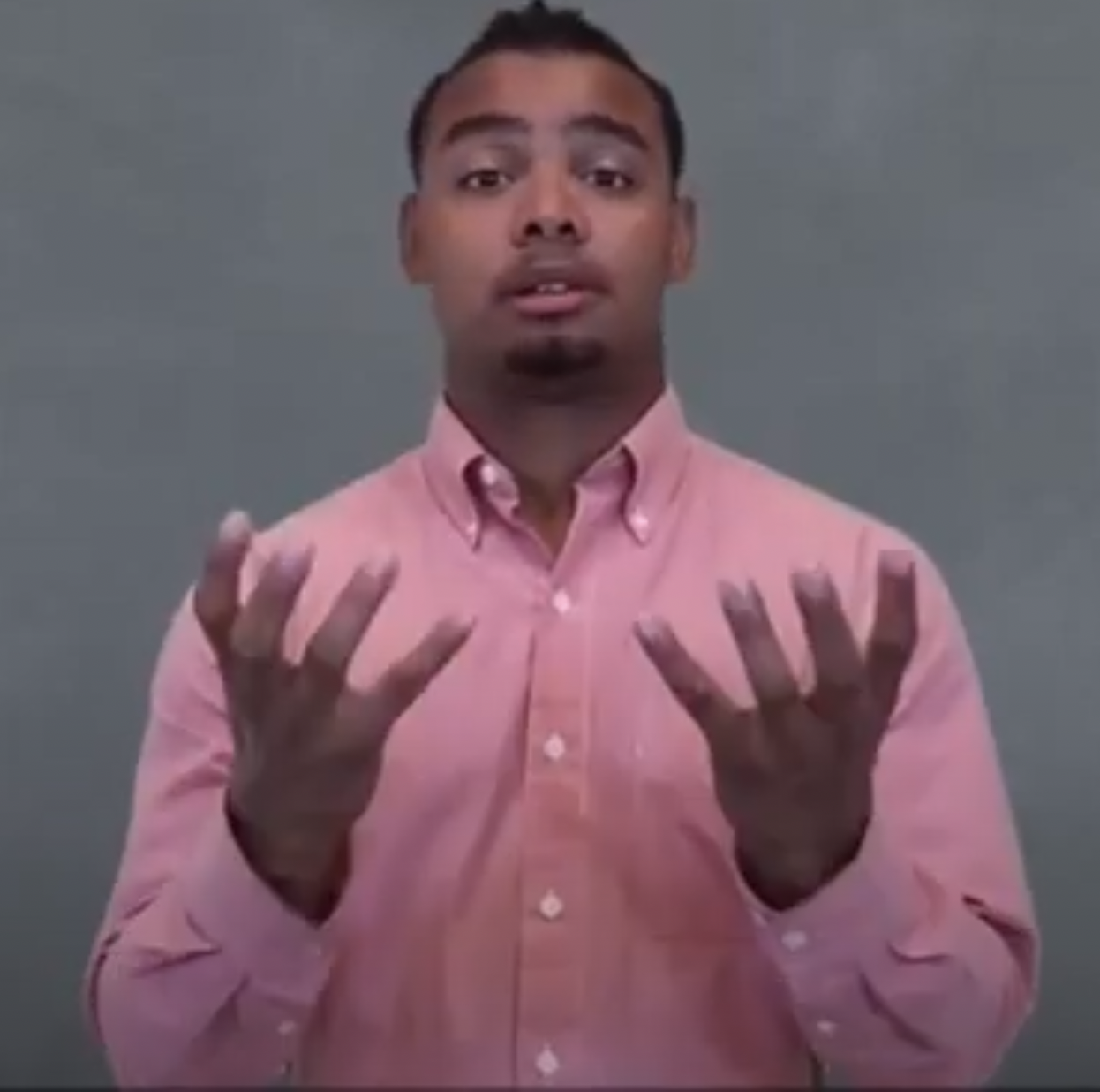 <p>hands out grab&nbsp;man pecs then flip them outward to make this</p>