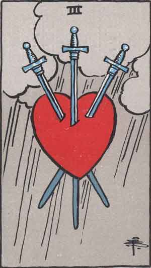 <p>3 of swords</p>