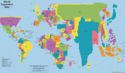 <p>Map that changes the size of the </p><p>countries based off a factor</p>