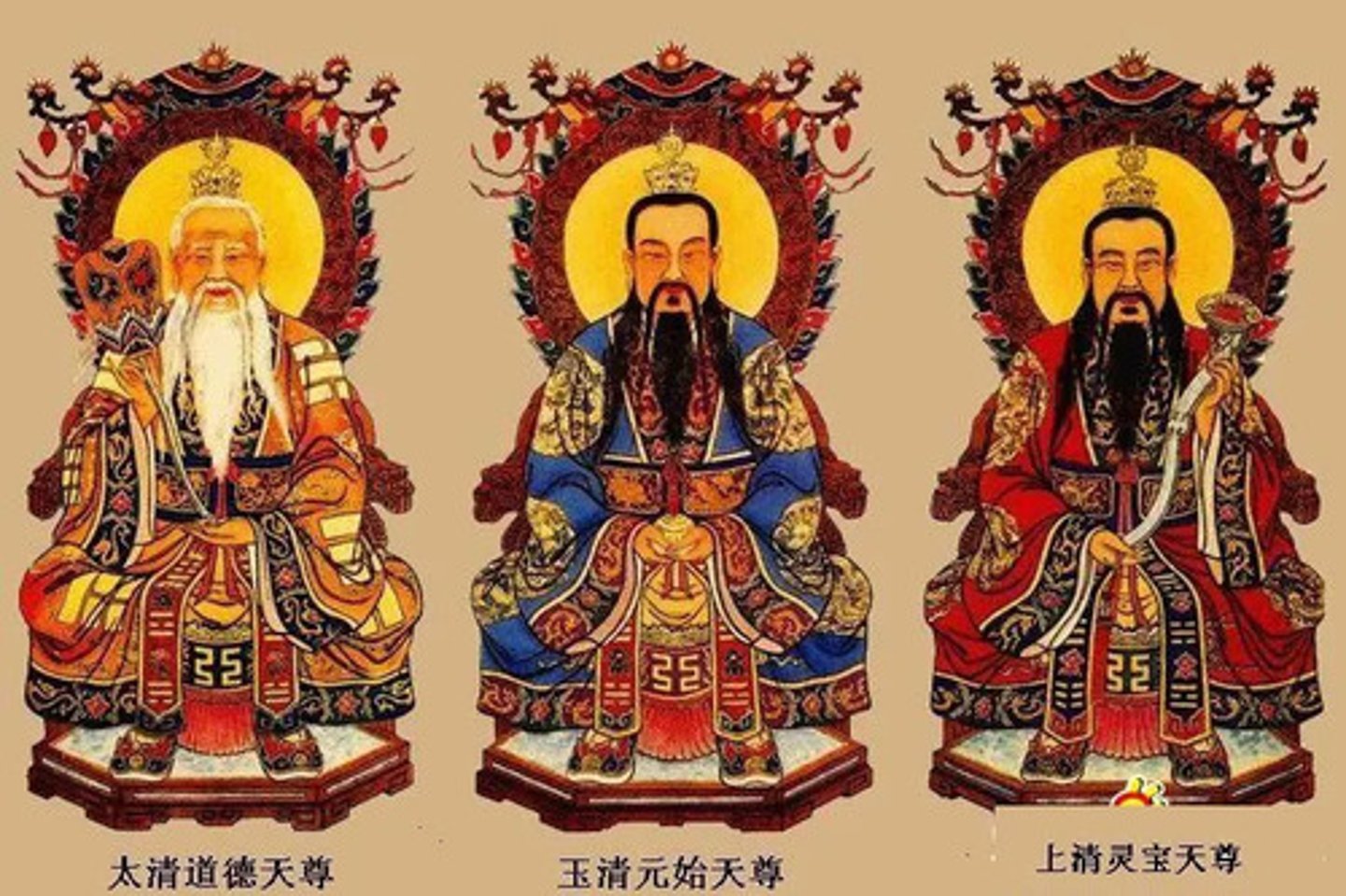 <p>Tianzun Yuanshi, Tianzun Lingbao, and Tianzun Daode.</p>